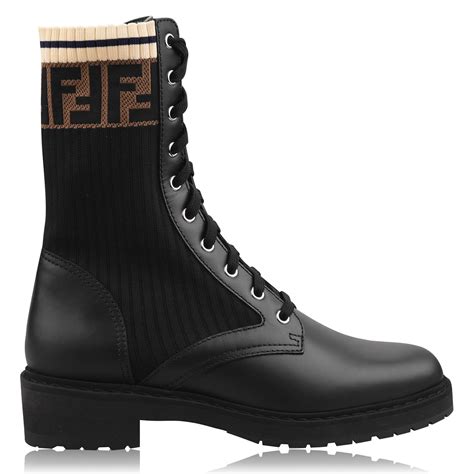 women's fendi rockoko knit leather combat boots